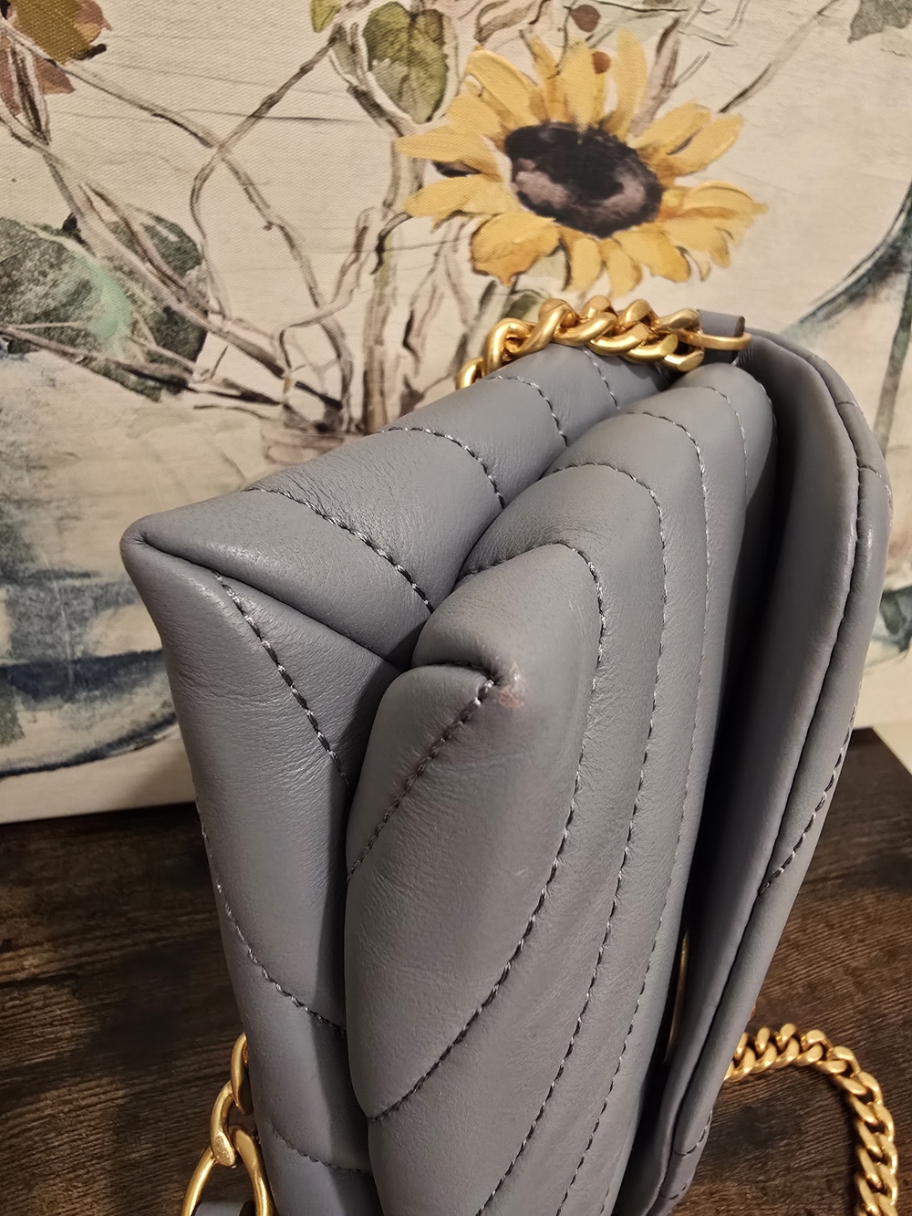 Tory Burch Quilted Chevron Leather Shoulder Bag - Light Gray Blue - Picture 10 of 13